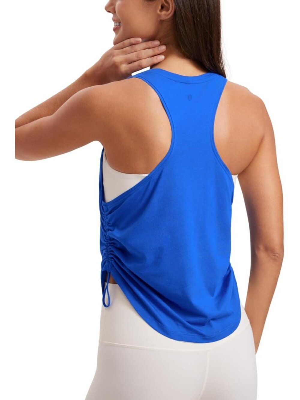 〽️Women's Strong Blue Sleeveless Crew Neck Ruched Athletic Racerback Tank Tops